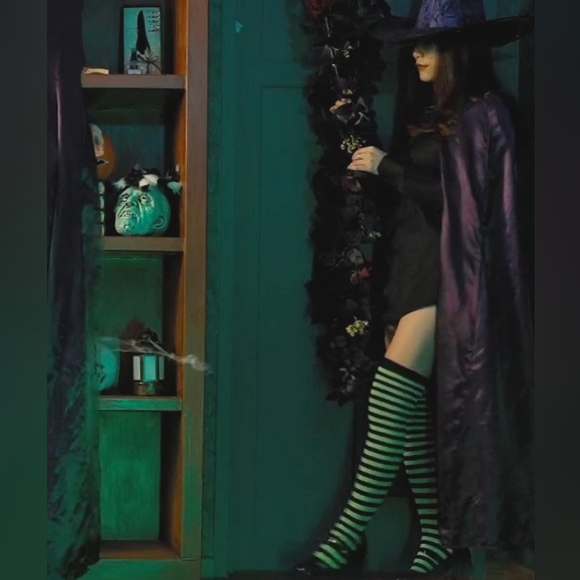 Over the Knee Striped Socks Lime Green Black OTK Thigh High Boot Liner Costume - Picture 6 of 8